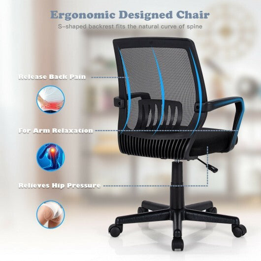 Mid-Back Mesh Height Adjustable Executive Chair with Lumbar Support - Color: Black - Minihomy