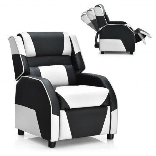 Kids Youth PU Leather Gaming Sofa Recliner with Headrest and Footrest - White