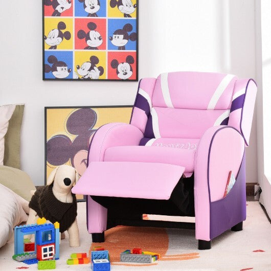 Kids Leather Recliner Chair with Side Pockets-Pink - Color: Pink - Minihomy