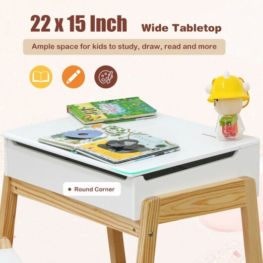 Children Activity Art Study Desk and Chair Set with Large Storage Space for Kids Homeschooling-White - Color: White - Minihomy