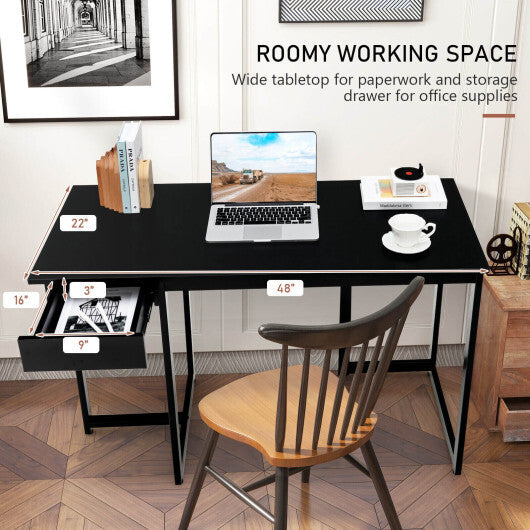 48" Computer Desk with Metal Frame and Adjustable Pads-Black - Color: Black - Minihomy