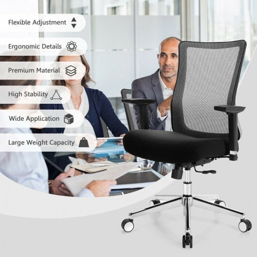 Ergonomic Mesh Office Chair Sliding Seat Height Adjustable with Armrest - Color: Black - Minihomy