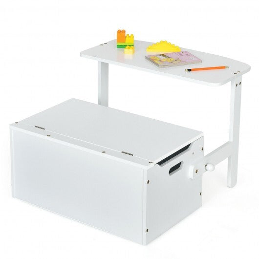 3-in-1 Kids Convertible Storage Bench Wood Activity Table and Chair Set-White - Color: White