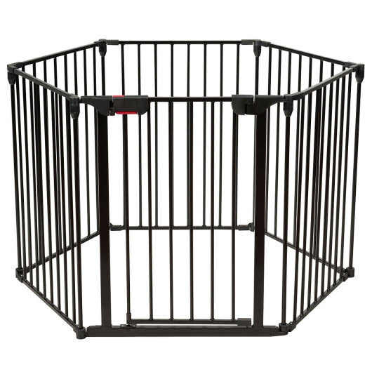 6 Panel Wall-mount Adjustable Baby Safe Metal  Fence Barrier-Black - Color: Black - Minihomy