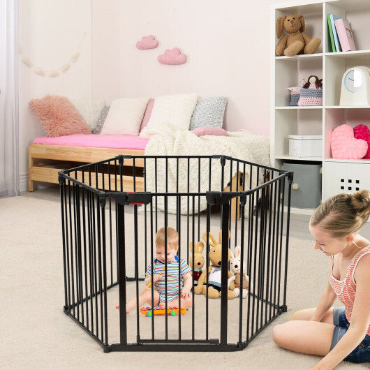 6 Panel Wall-mount Adjustable Baby Safe Metal  Fence Barrier-Black - Color: Black - Minihomy