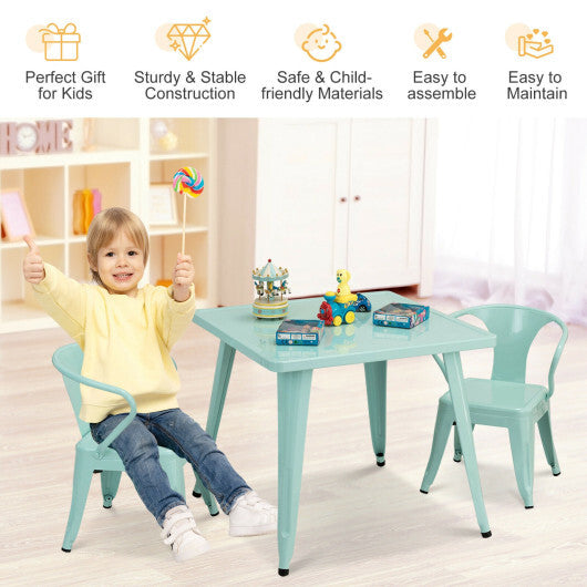 27'' Kids Square Steel Table Play Learn Activity Table-Blue - Color: Blue - Minihomy