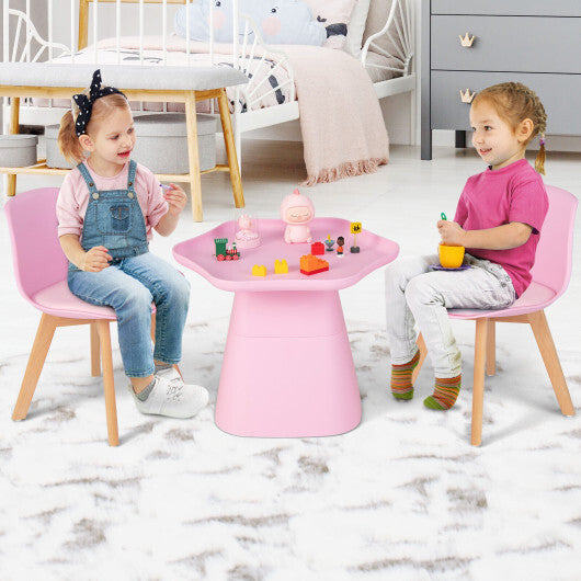 Wooden Kids Activity Table and Chairs Set with Padded Seat-Pink - Color: Pink