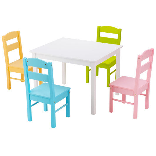 5 pcs Kids Pine Wood Table Chair Set-Clear - Color: Multicolor