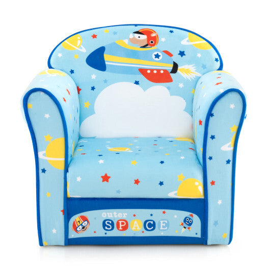 Toddlers Sofa Chair with Velvet Fabric Cover High Density Sponge Filling - Color: Blue