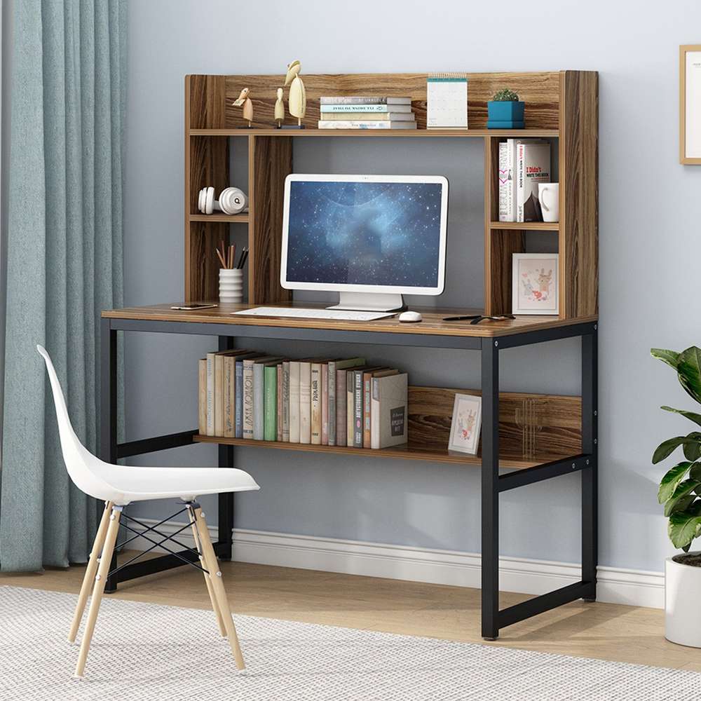 Computer Desk With Bookshelf 47-inch Home Office Desk Space-Saving Design - Minihomy