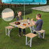 Portable Foldable Camping  Table With Seats Chairs And Umbrella Hole - Minihomy