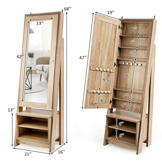 2-in-1 Wooden Cosmetics Storage Cabinet with Full-Length Mirror and Bottom Rack - Minihomy