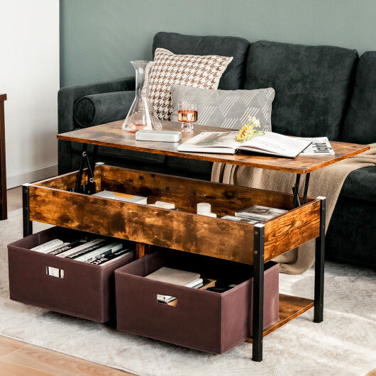 Lift Top Coffee Table Central Table with Drawers and Hidden Compartment for Living Room-Rustic Brown