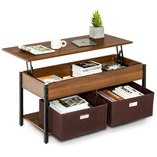 Lift Top Coffee Table Central Table with Drawers and Hidden Compartment for Living Room-Rustic Brown - Minihomy