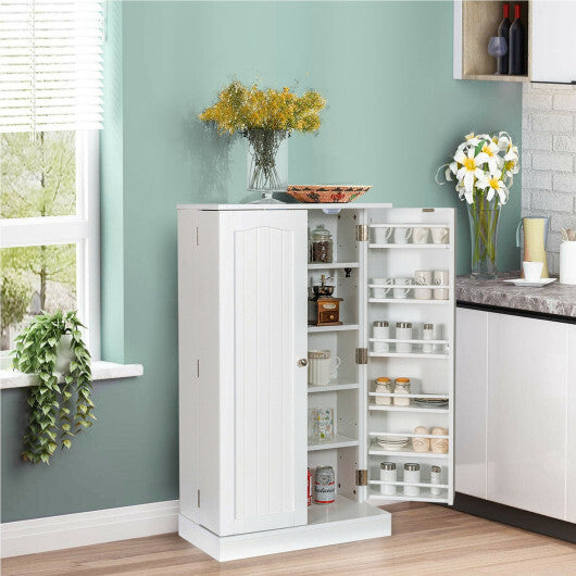 17-Tier Kitchen Pantry Cabinet with 2 Doors and 6 Adjustable Shelves-White