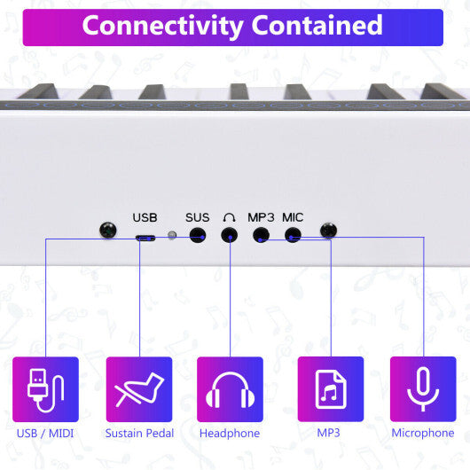 88-Key Portable Electronic Piano with Voice Function-White - Color: White - Minihomy