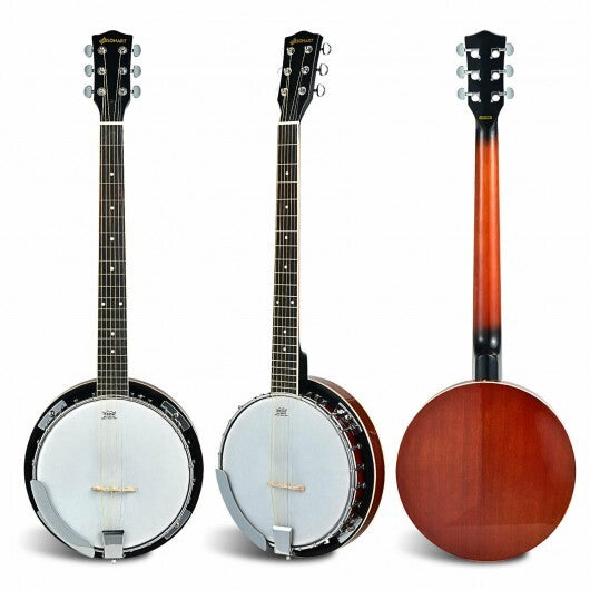 39 Inch Sonart Full Size 6 string 24 Bracket Professional Banjo Instrument with Open Back - Minihomy