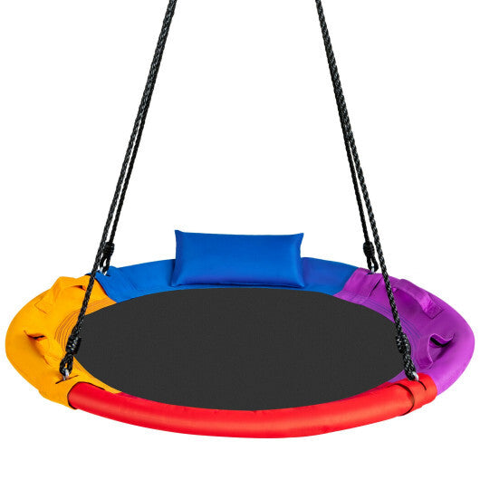 40 inch Saucer Tree Outdoor Round Platform Swing with Pillow and Handle-Multicolor - Color: Multicolor - Minihomy