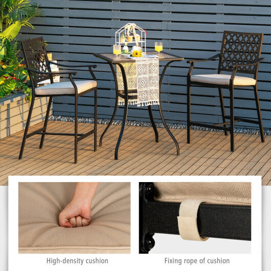 2 Pieces Patiojoy Patio Bar Stool with Height Cushion and Armrest - Minihomy