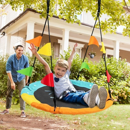 40 Inch Indoor Outdoor Flying Saucer Tree Swing with Hanging Strap - Color: Orange - Minihomy