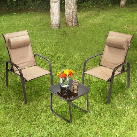 3 Pieces Patio Bistro Furniture Set with Adjustable Backrest-Brown - Color: Brown