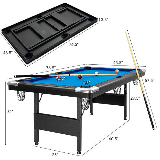 6 Feet Foldable Billiard Pool Table with Complete Set of Balls-Blue - Color: Blue - Minihomy