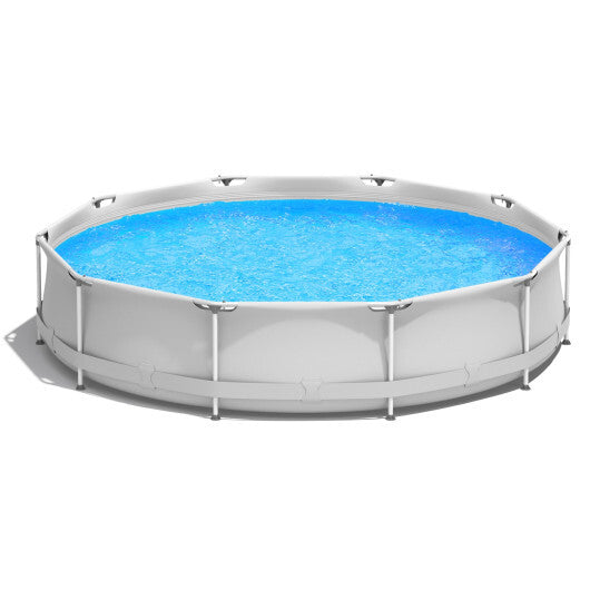 Round Above Ground Swimming Pool With Pool Cover-Gray - Color: Gray