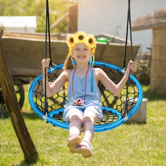 Net Hanging Swing Chair with Adjustable Hanging Ropes-Blue - Color: Blue - Minihomy