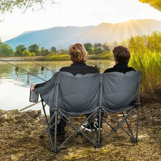 Folding Camping Chair with Bags and Padded Backrest-Gray - Color: Gray - Minihomy