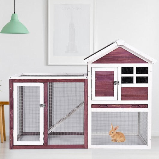 Outdoor Wooden Rabbit hutch-White - Color: White - Minihomy