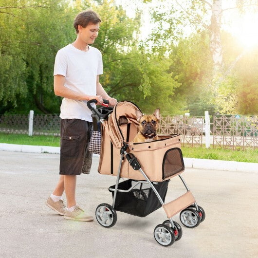 Folding Pet Stroller with Storage Basket and Adjustable Canopy-Black - Minihomy