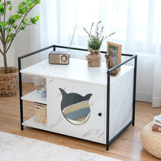 Enclosure Hidden Litter Furniture Cabinet with 2-Tier Storage Shelf-White - Color: White