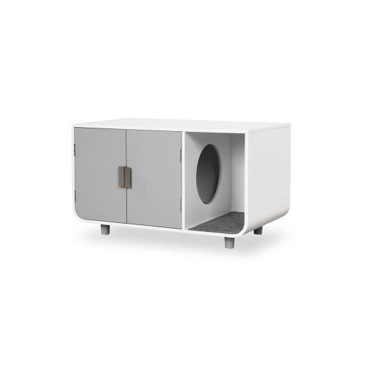 Cat Litter Box Enclosure Furniture with Removable Mat - Color: Gray