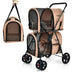 4-in-1 Double Pet Stroller with Detachable Carrier and Travel Carriage-Beige - Minihomy