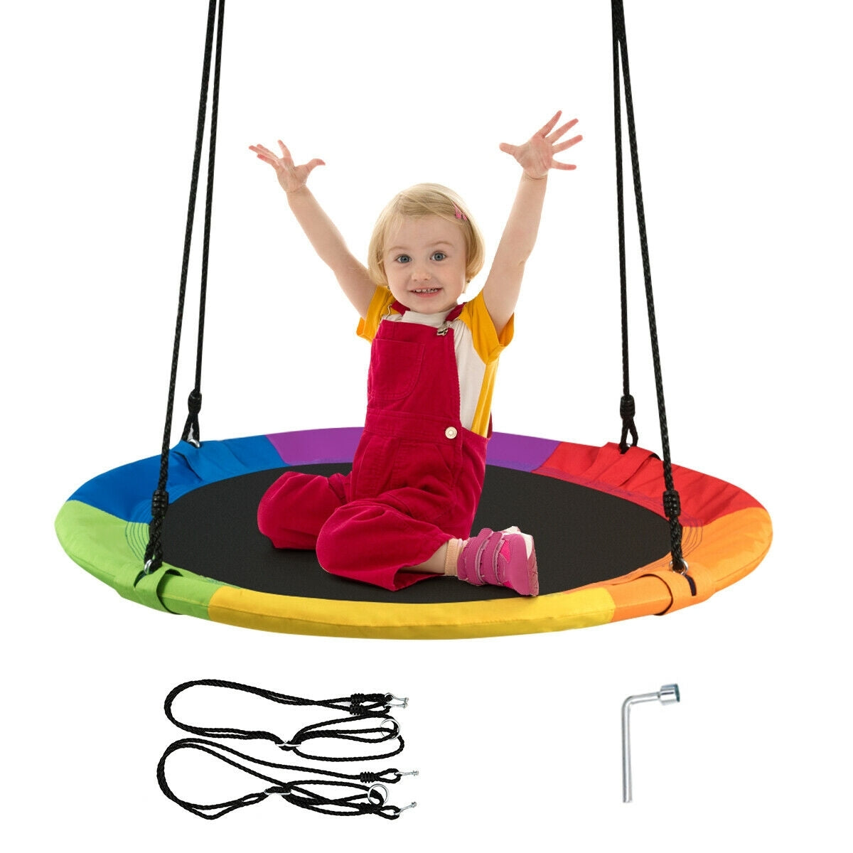 40 Inch Flying Saucer Tree Swing Outdoor Play for Kids - Color: Multicolor - Minihomy