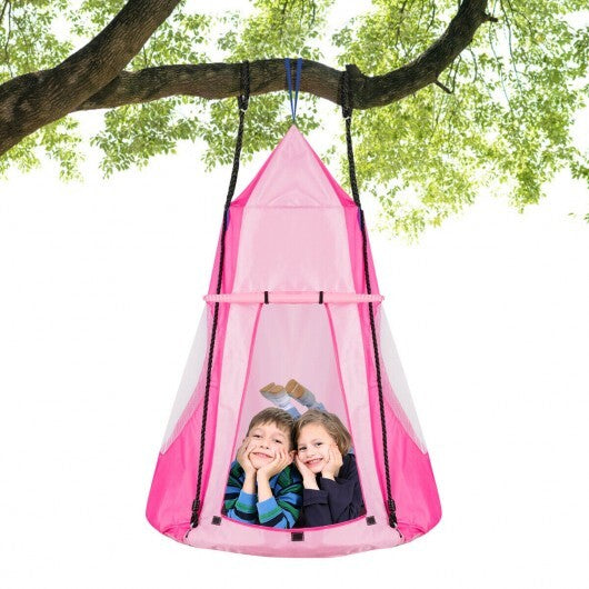 2-in-1 40 Inch Kids Hanging Chair Detachable Swing Tent Set-Pink - Color: Pink - Minihomy