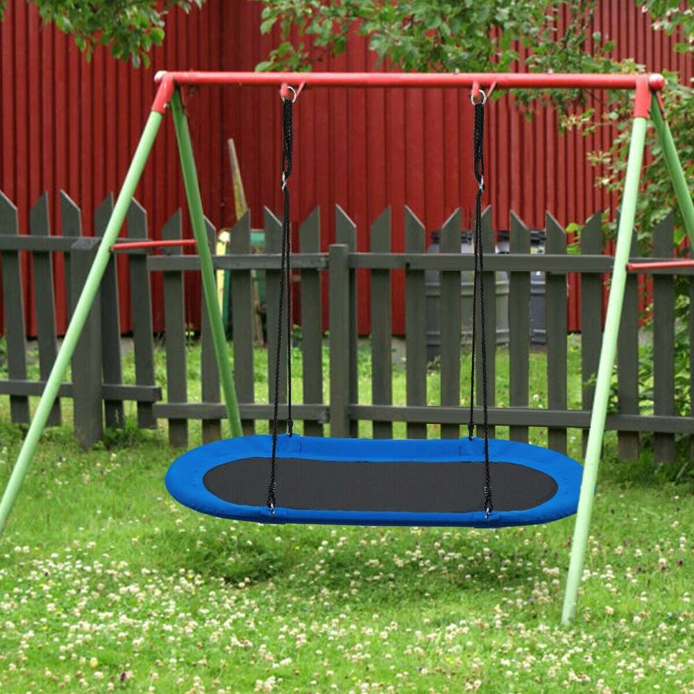 60 Inch Saucer Surf Outdoor Adjustable Swing Set-Blue+Black - Color: Blue - Minihomy