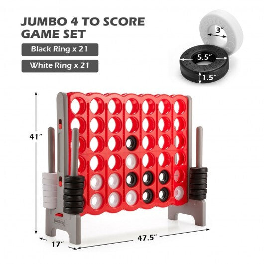 3.5 Feet Tall Jumbo 4 to Score Giant Game Set with 42 Jumbo Rings-Red - Color: Red - Minihomy