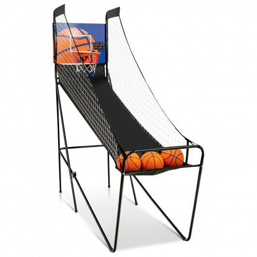 Foldable Single Shot Basketball Arcade Game with Electronic Scorer and Basketballs - Color: Black - Minihomy