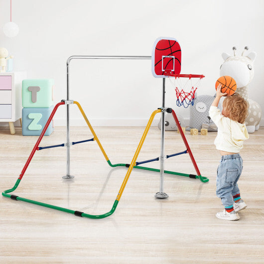 Kids Folding Horizontal Bar with 4 Adjustable Heights-Multicolor - Color: Multicolor