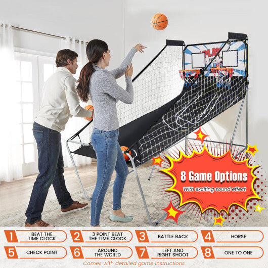 Foldable Dual Shot Basketball Arcade Game with Electronic Scoring System - Color: Black - Minihomy