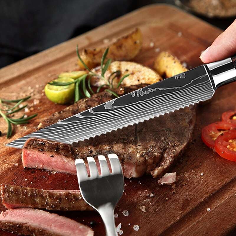 Color Wooden Handle Steak Knife Stainless Steel Western Kitchen Knives - Minihomy