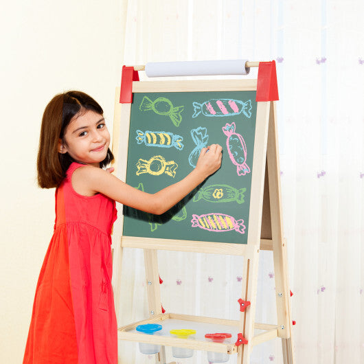 3-in-1 Double-Sided Adjustable Kid Easel for 3-8 Years Old Toddlers - Color: Multicolor - Minihomy