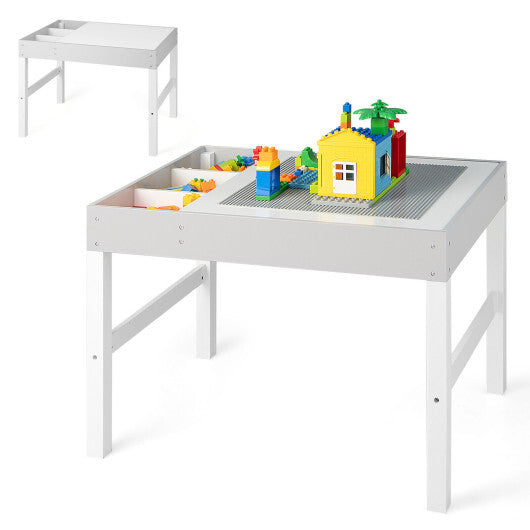 3 in 1 Wooden Kids Table with Storage and Double-Sided Tabletop-White - Color: White