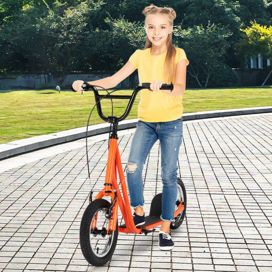 Height Adjustable Kid Kick Scooter with 12 Inch Air Filled Wheel-Orange - Color: Orange - Minihomy