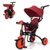 6-in-1 Foldable Baby Tricycle Toddler Stroller with Adjustable Handle-Red - Color: Red - Minihomy