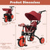 6-in-1 Foldable Baby Tricycle Toddler Stroller with Adjustable Handle-Red - Color: Red - Minihomy