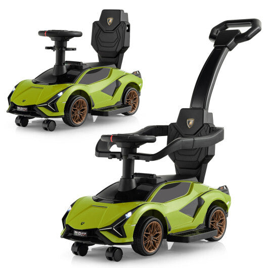 3 in 1 Licensed Lamborghini Ride Walking Toy Stroller-Green - Color: Green - Minihomy