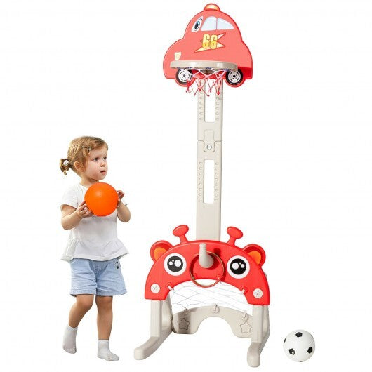 3-in-1 Basketball Hoop for Kids Adjustable Height Playset with Balls-Red - Color: Red - Minihomy