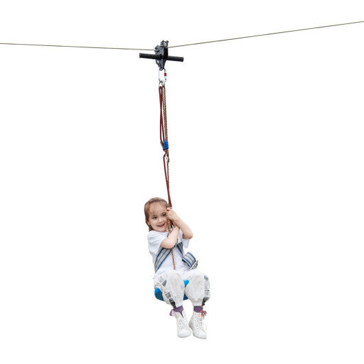 100 Feet Zipline Kit for Backyard Kids Adults with Stainless Steel Spring Brake Seat - Color: Blue